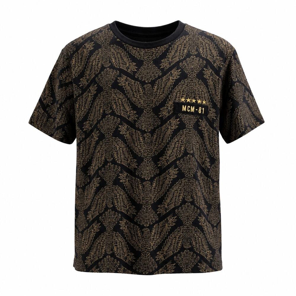 GUESS x MCM Men's LA 1981 Eagle Graphic T-Shirt Black Gold MCM-81 Patch L